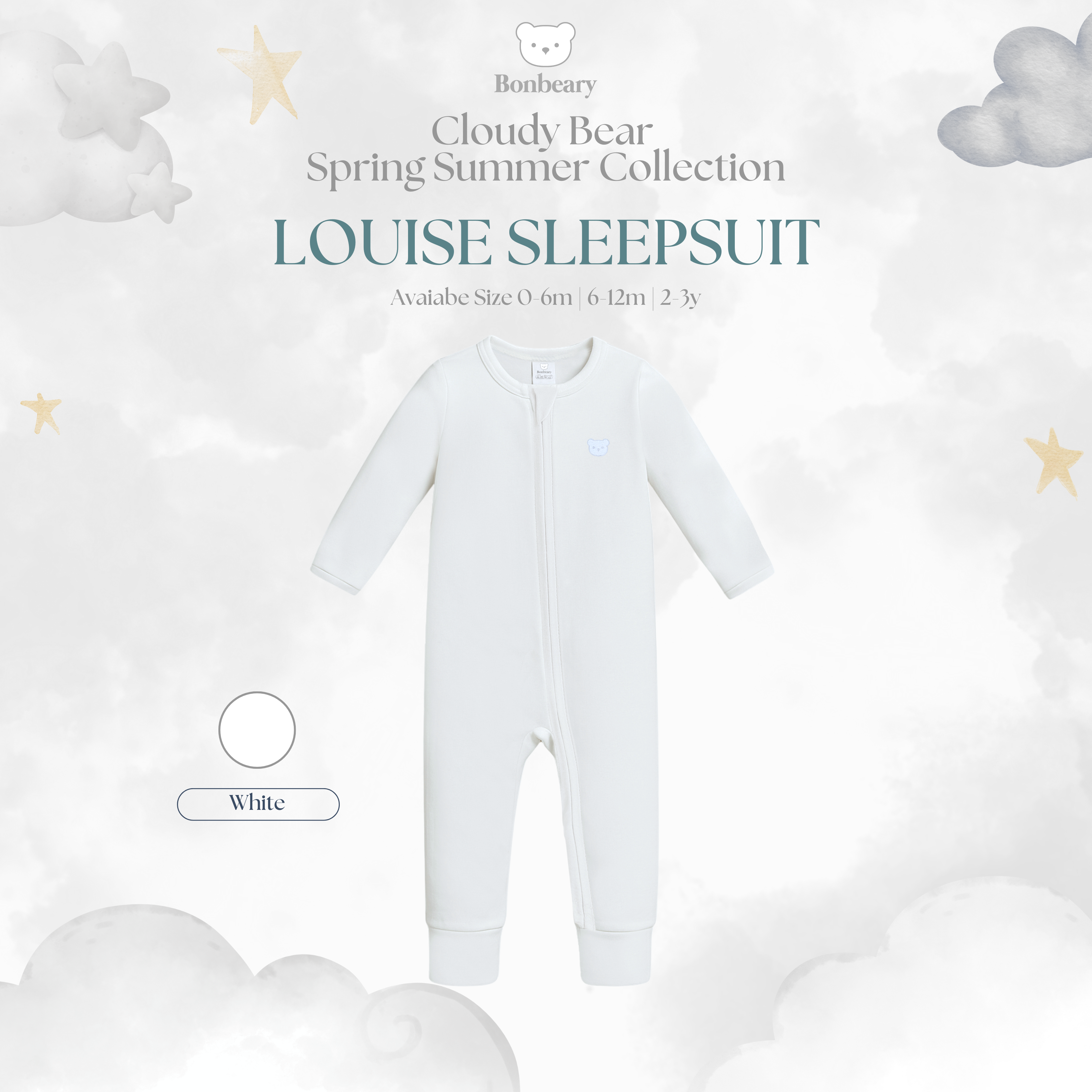 BONBEARY Louise Bamboo Cotton Sleepsuit 0-3y ( Sleepsuit Pajamas/ Baby Sleepwear)