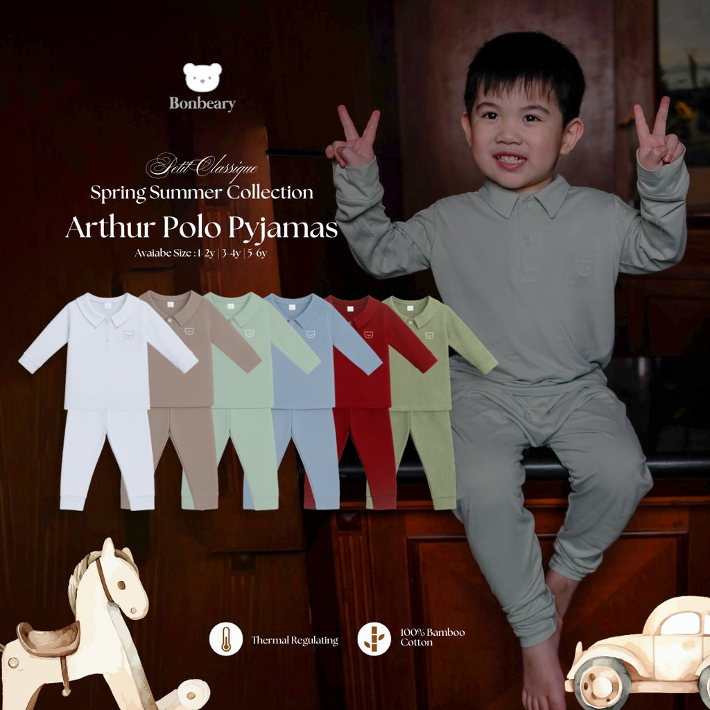 BONBEARY - Bamboo Cotton POLO Pyjamas 1 - 6 years (Bamboo Cotton Pajamas Collar Children'sPOLO Children's Sleepwear/ Children's Sleepwear Set 1 - 6 years) - Petit Classy Arthur Pyjamas