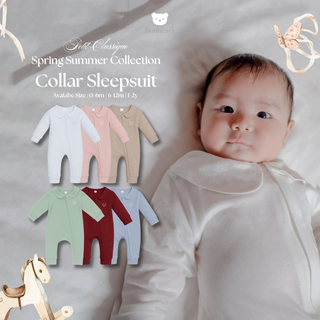 BONBEARY Bamboo Cotton Collar Sleepsuit 0 - 2 years ( Sleepsuit Jumpsuit Pajama/ Baby Sleepwear/ Children's Bamboo Cotton Sleepwear Set 0 - 2 years) - Petit Classic Cora Sleepsuit