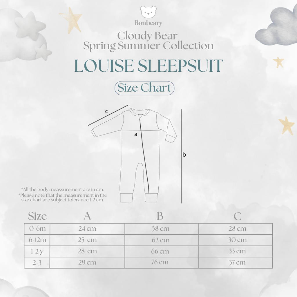 BONBEARY Louise Bamboo Cotton Sleepsuit 0-3y ( Sleepsuit Pajamas/ Baby Sleepwear)