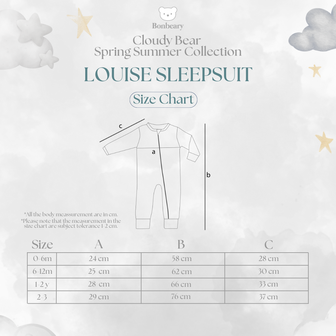BONBEARY Louise Bamboo Cotton Sleepsuit 0-3y ( Sleepsuit Pajamas/ Baby Sleepwear)