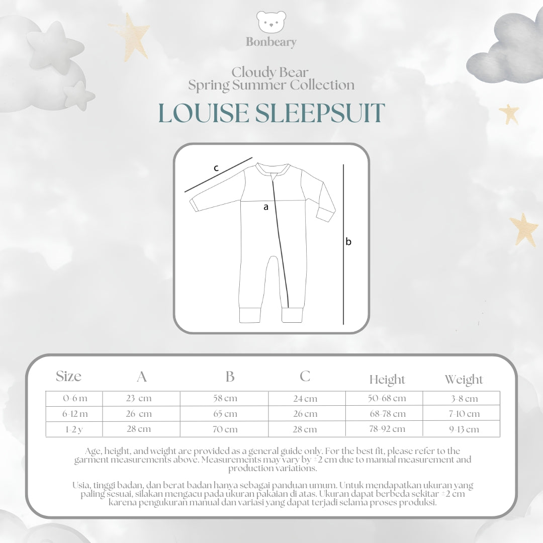 BONBEARY  Baby Sleepsuit Bamboo Cotton Louise (0–2Y) / Jumpsuit Baju Tidur Bayi Newborn Premium