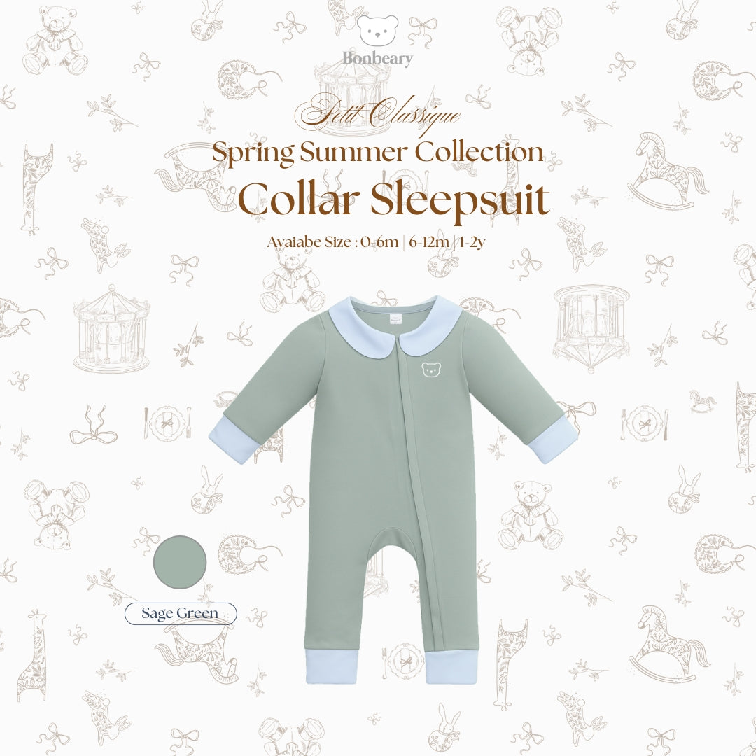 BONBEARY Bamboo Cotton Collar Sleepsuit Twotone 0 - 2 years ( Sleepsuit Jumpsuit Baby Sleepwear/ Children's Bamboo Cotton Sleepwear Set 0 - 2 years) - Petit Classique Cora Sleepsuit Twotone - Petit Classique Cora Sleepsuit Twotone