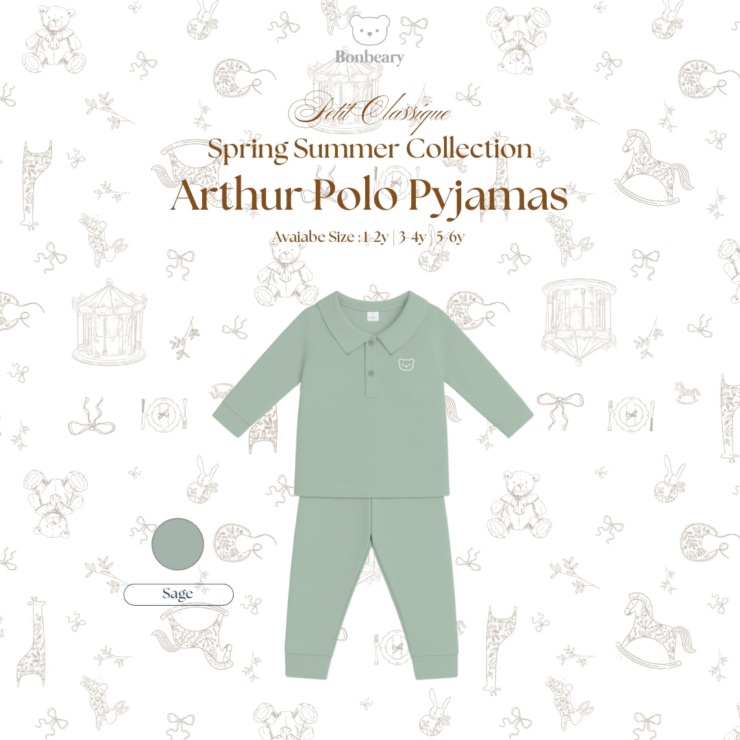 BONBEARY - Bamboo Cotton POLO Pyjamas 1 - 6 years (Bamboo Cotton Pajamas Collar Children'sPOLO Children's Sleepwear/ Children's Sleepwear Set 1 - 6 years) - Petit Classy Arthur Pyjamas