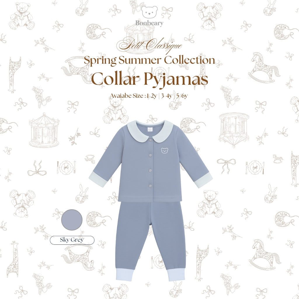 BONBEARY Bamboo Cotton Collar Pyjamas Twotone 1 - 6 years (Bamboo Cotton Children's Collar Pajamas Children's Sleepwear/ Children's Sleepwear Set 1 - 6 years) - Petit Classique Blair Pyjamas Twotone