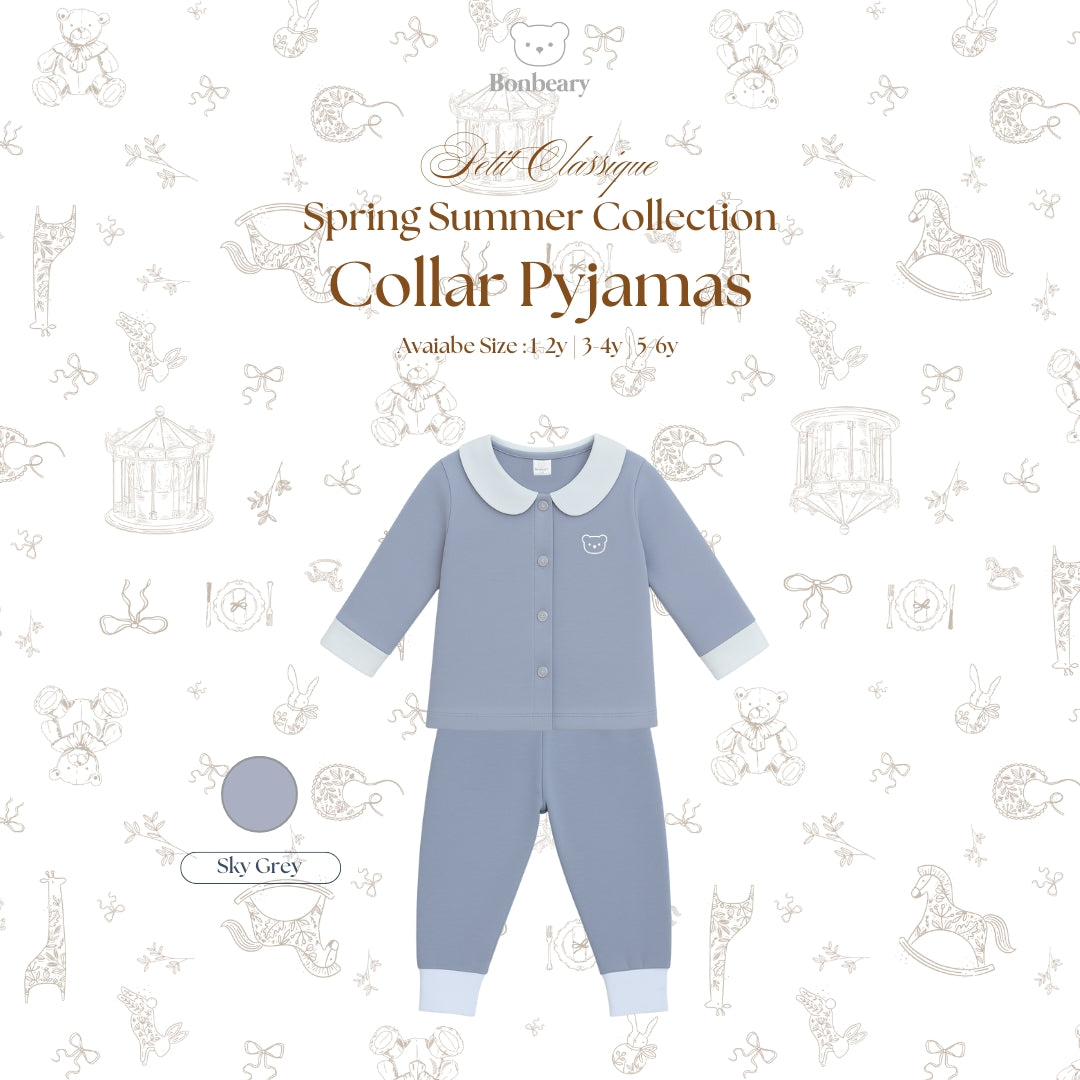 BONBEARY Bamboo Cotton Collar Pyjamas Twotone 1 - 6 years (Bamboo Cotton Children's Collar Pajamas Children's Sleepwear/ Children's Sleepwear Set 1 - 6 years) - Petit Classique Blair Pyjamas Twotone