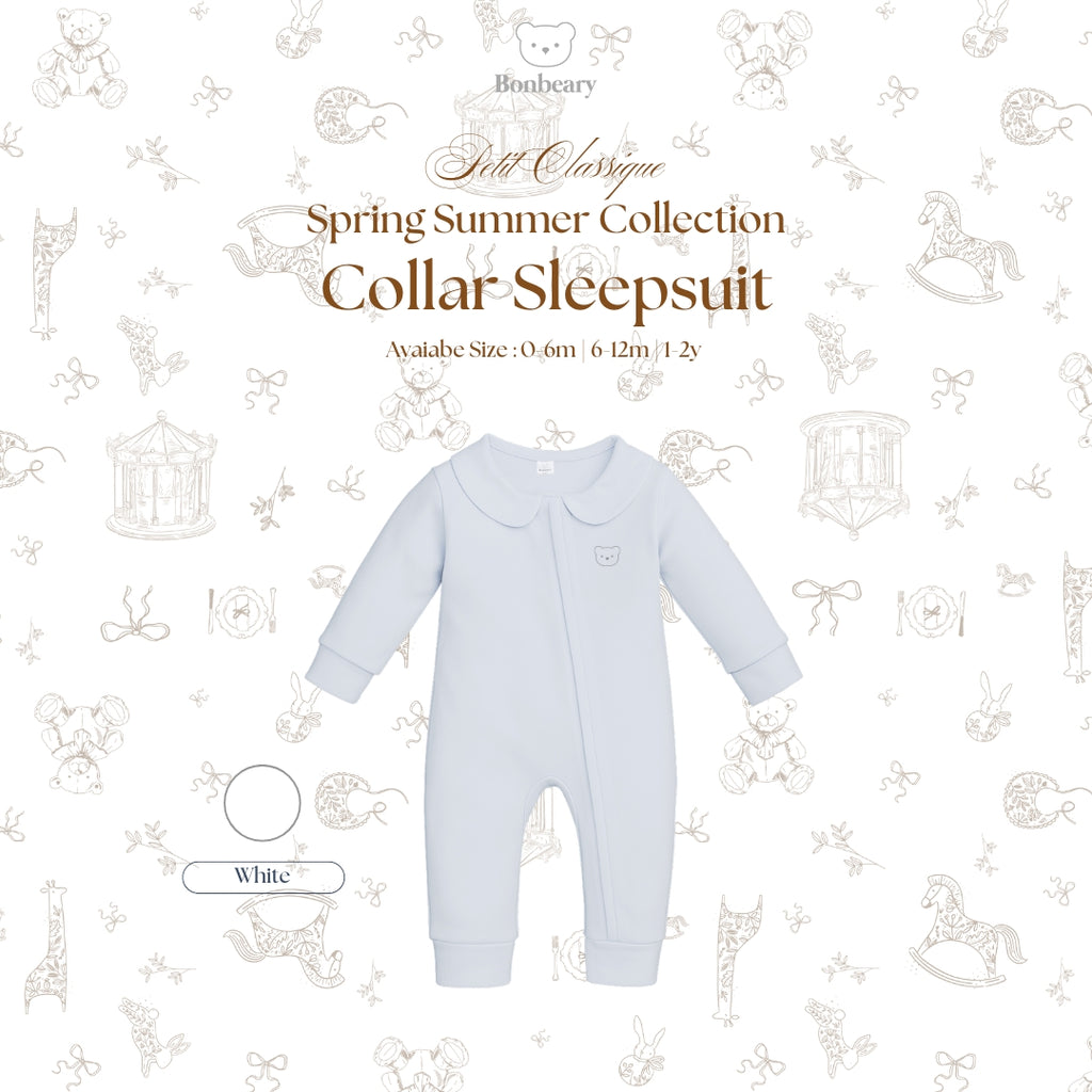 BONBEARY Bamboo Cotton Collar Sleepsuit 0 - 2 years ( Sleepsuit Jumpsuit Pajama/ Baby Sleepwear/ Children's Bamboo Cotton Sleepwear Set 0 - 2 years) - Petit Classic Cora Sleepsuit
