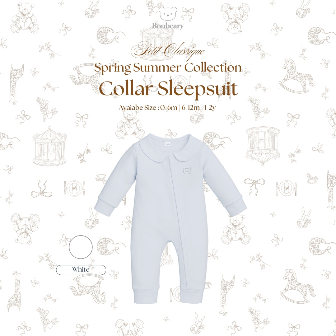 BONBEARY Bamboo Cotton Collar Sleepsuit 0 - 2 years ( Sleepsuit Jumpsuit Pajama/ Baby Sleepwear/ Children's Bamboo Cotton Sleepwear Set 0 - 2 years) - Petit Classic Cora Sleepsuit