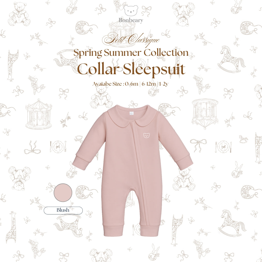 BONBEARY Bamboo Cotton Collar Sleepsuit 0 - 2 years ( Sleepsuit Jumpsuit Pajama/ Baby Sleepwear/ Children's Bamboo Cotton Sleepwear Set 0 - 2 years) - Petit Classic Cora Sleepsuit