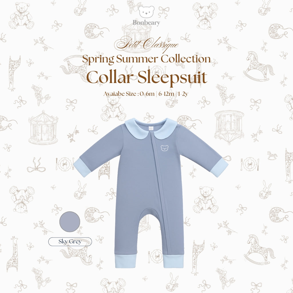 BONBEARY Bamboo Cotton Collar Sleepsuit Twotone 0 - 2 years ( Sleepsuit Jumpsuit Baby Sleepwear/ Children's Bamboo Cotton Sleepwear Set 0 - 2 years) - Petit Classique Cora Sleepsuit Twotone - Petit Classique Cora Sleepsuit Twotone
