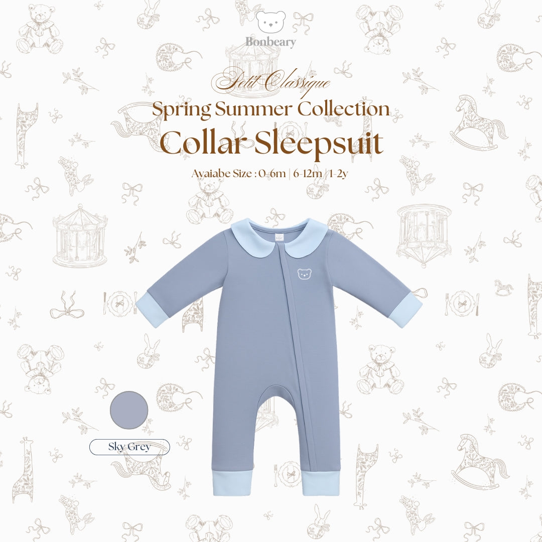 BONBEARY Bamboo Cotton Collar Sleepsuit Twotone 0 - 2 years ( Sleepsuit Jumpsuit Baby Sleepwear/ Children's Bamboo Cotton Sleepwear Set 0 - 2 years) - Petit Classique Cora Sleepsuit Twotone - Petit Classique Cora Sleepsuit Twotone