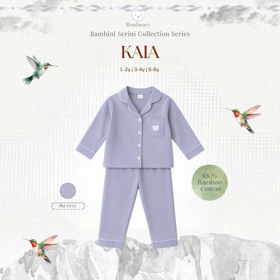 BONBEARY Kaia Bamboo Cotton Long Sleeve Button Pyjamas 1-5 years (Button Pajamas Bamboo Cotton Pajamas/ Baby Kids Sleepwear)
