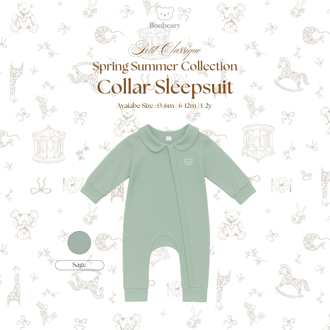 BONBEARY Bamboo Cotton Collar Sleepsuit 0 - 2 years ( Sleepsuit Jumpsuit Pajama/ Baby Sleepwear/ Children's Bamboo Cotton Sleepwear Set 0 - 2 years) - Petit Classic Cora Sleepsuit