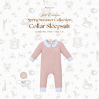 BONBEARY Bamboo Cotton Collar Sleepsuit Twotone 0 - 2 years ( Sleepsuit Jumpsuit Baby Sleepwear/ Children's Bamboo Cotton Sleepwear Set 0 - 2 years) - Petit Classique Cora Sleepsuit Twotone - Petit Classique Cora Sleepsuit Twotone