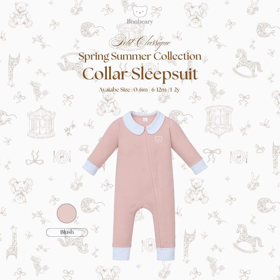 BONBEARY Bamboo Cotton Collar Sleepsuit Twotone 0 - 2 years ( Sleepsuit Jumpsuit Baby Sleepwear/ Children's Bamboo Cotton Sleepwear Set 0 - 2 years) - Petit Classique Cora Sleepsuit Twotone - Petit Classique Cora Sleepsuit Twotone