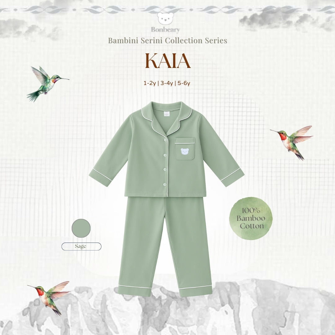 BONBEARY Kaia Bamboo Cotton Long Sleeve Button Pyjamas 1-5 years (Button Pajamas Bamboo Cotton Pajamas/ Baby Kids Sleepwear)