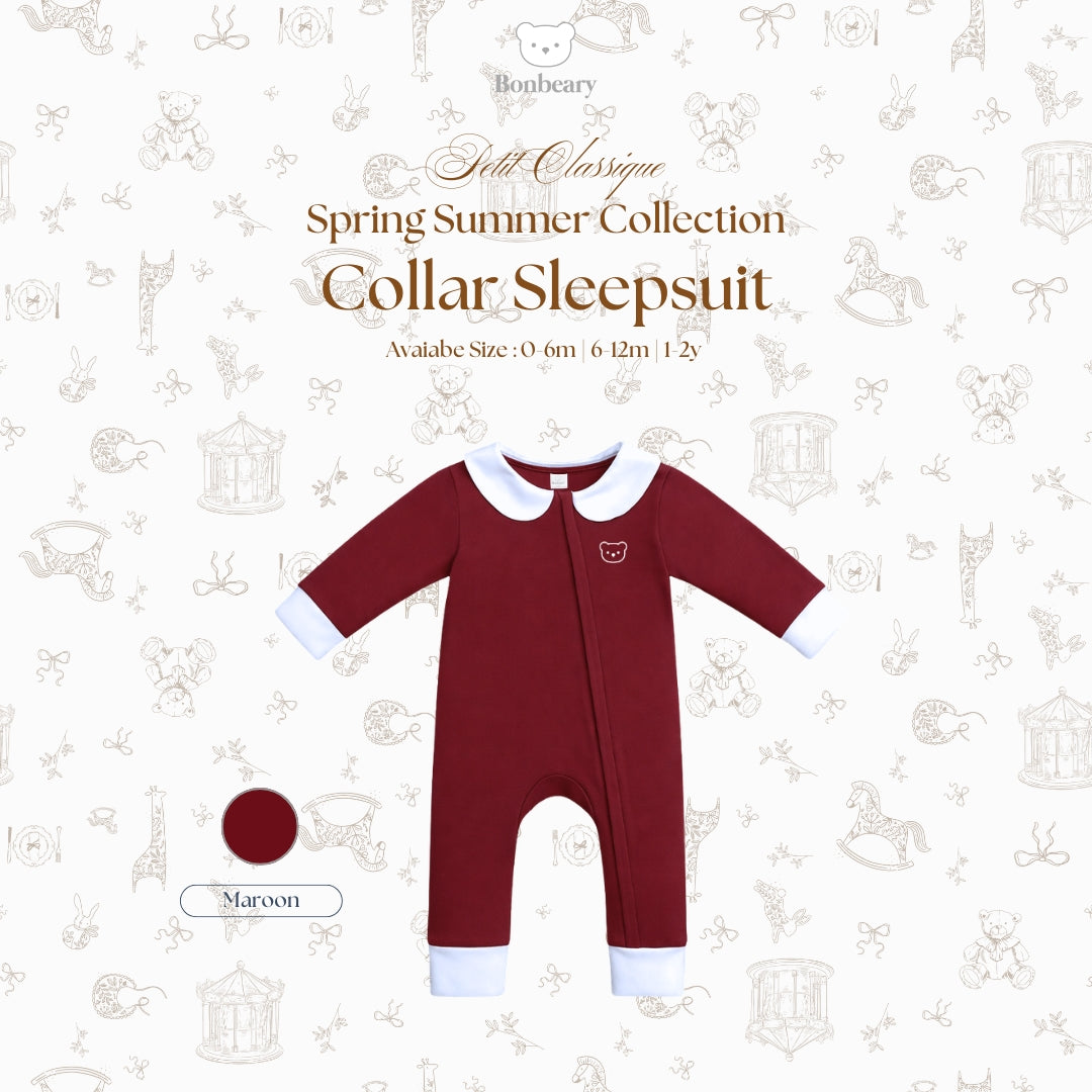 BONBEARY Bamboo Cotton Collar Sleepsuit Twotone 0 - 2 years ( Sleepsuit Jumpsuit Baby Sleepwear/ Children's Bamboo Cotton Sleepwear Set 0 - 2 years) - Petit Classique Cora Sleepsuit Twotone - Petit Classique Cora Sleepsuit Twotone