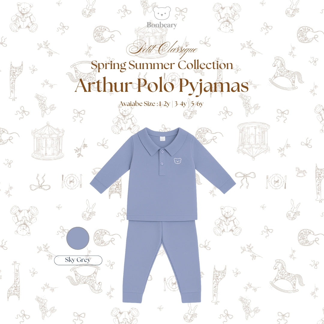 BONBEARY - Bamboo Cotton POLO Pyjamas 1 - 6 years (Bamboo Cotton Pajamas Collar Children'sPOLO Children's Sleepwear/ Children's Sleepwear Set 1 - 6 years) - Petit Classy Arthur Pyjamas