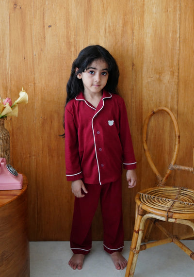 Kayla Button Pyjamas in Royal Maroon
