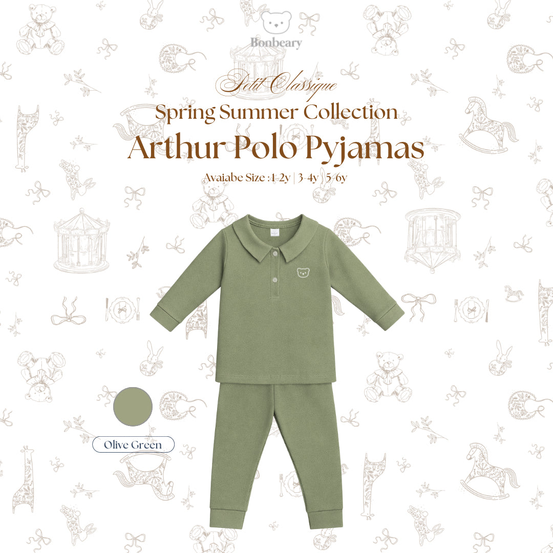 BONBEARY - Bamboo Cotton POLO Pyjamas 1 - 6 years (Bamboo Cotton Pajamas Collar Children'sPOLO Children's Sleepwear/ Children's Sleepwear Set 1 - 6 years) - Petit Classy Arthur Pyjamas