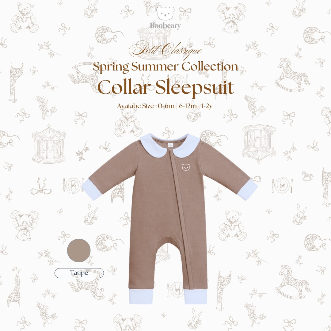 BONBEARY Bamboo Cotton Collar Sleepsuit Twotone 0 - 2 years ( Sleepsuit Jumpsuit Baby Sleepwear/ Children's Bamboo Cotton Sleepwear Set 0 - 2 years) - Petit Classique Cora Sleepsuit Twotone - Petit Classique Cora Sleepsuit Twotone