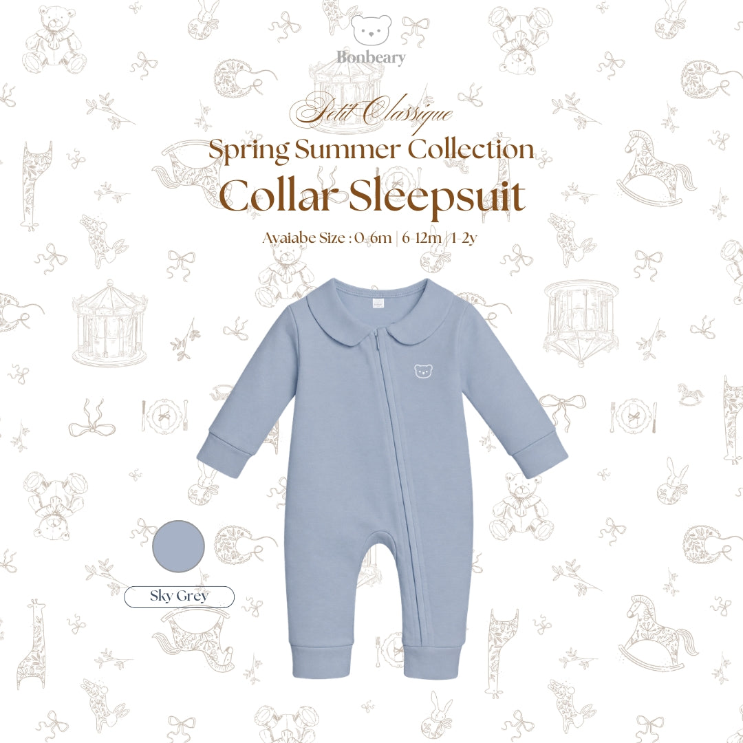 BONBEARY Bamboo Cotton Collar Sleepsuit 0 - 2 years ( Sleepsuit Jumpsuit Pajama/ Baby Sleepwear/ Children's Bamboo Cotton Sleepwear Set 0 - 2 years) - Petit Classic Cora Sleepsuit