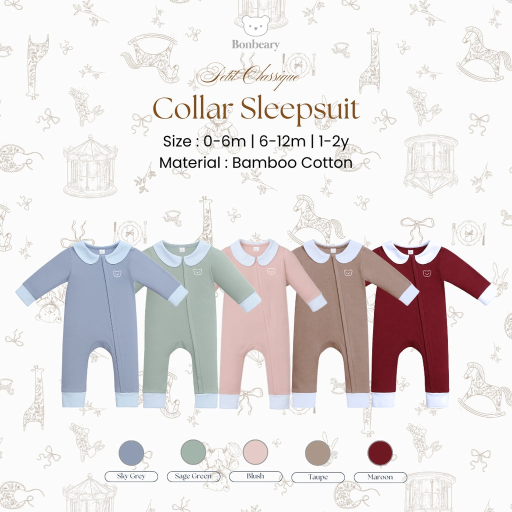 BONBEARY Bamboo Cotton Collar Sleepsuit Twotone 0 - 2 years ( Sleepsuit Jumpsuit Baby Sleepwear/ Children's Bamboo Cotton Sleepwear Set 0 - 2 years) - Petit Classique Cora Sleepsuit Twotone - Petit Classique Cora Sleepsuit Twotone