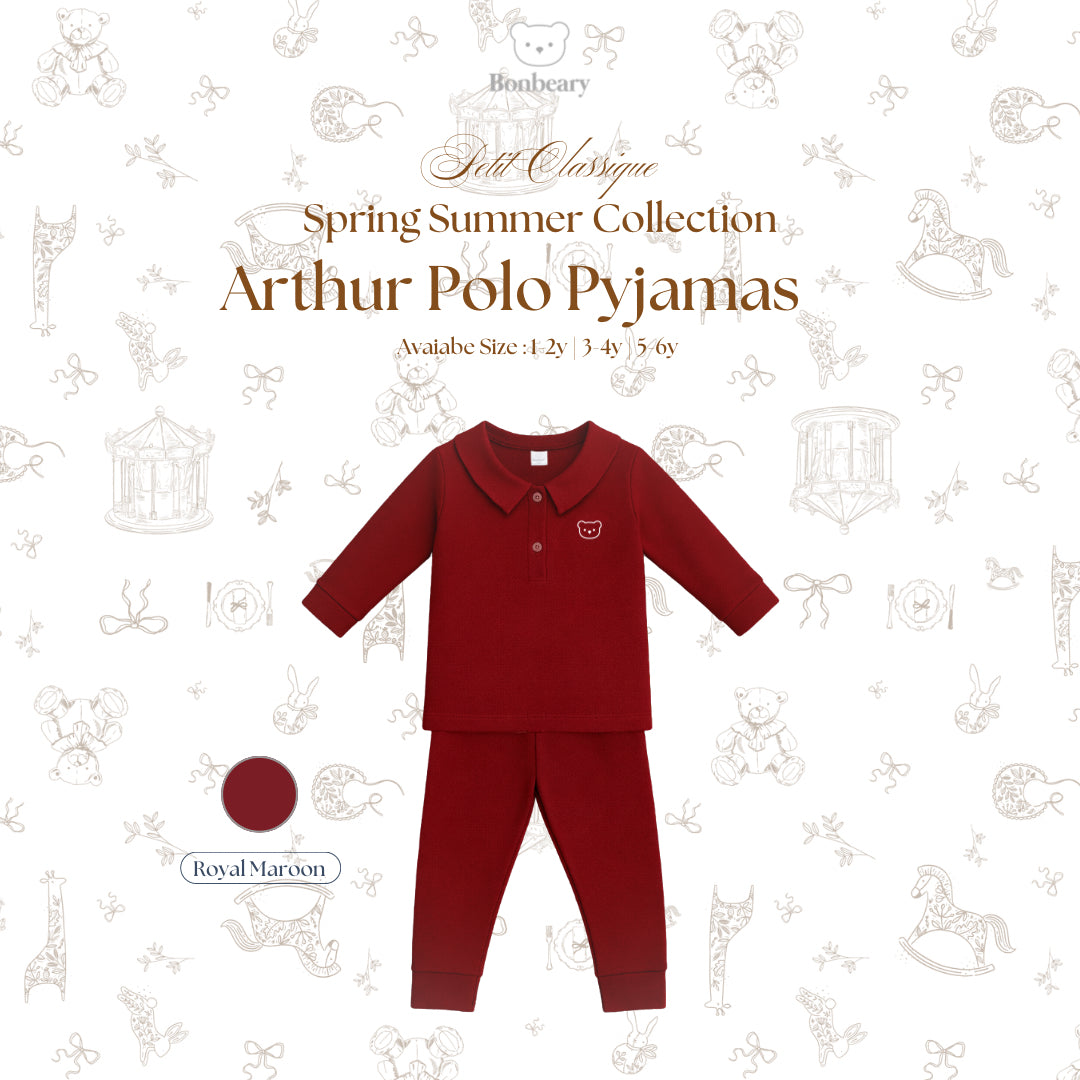 BONBEARY - Bamboo Cotton POLO Pyjamas 1 - 6 years (Bamboo Cotton Pajamas Collar Children'sPOLO Children's Sleepwear/ Children's Sleepwear Set 1 - 6 years) - Petit Classy Arthur Pyjamas