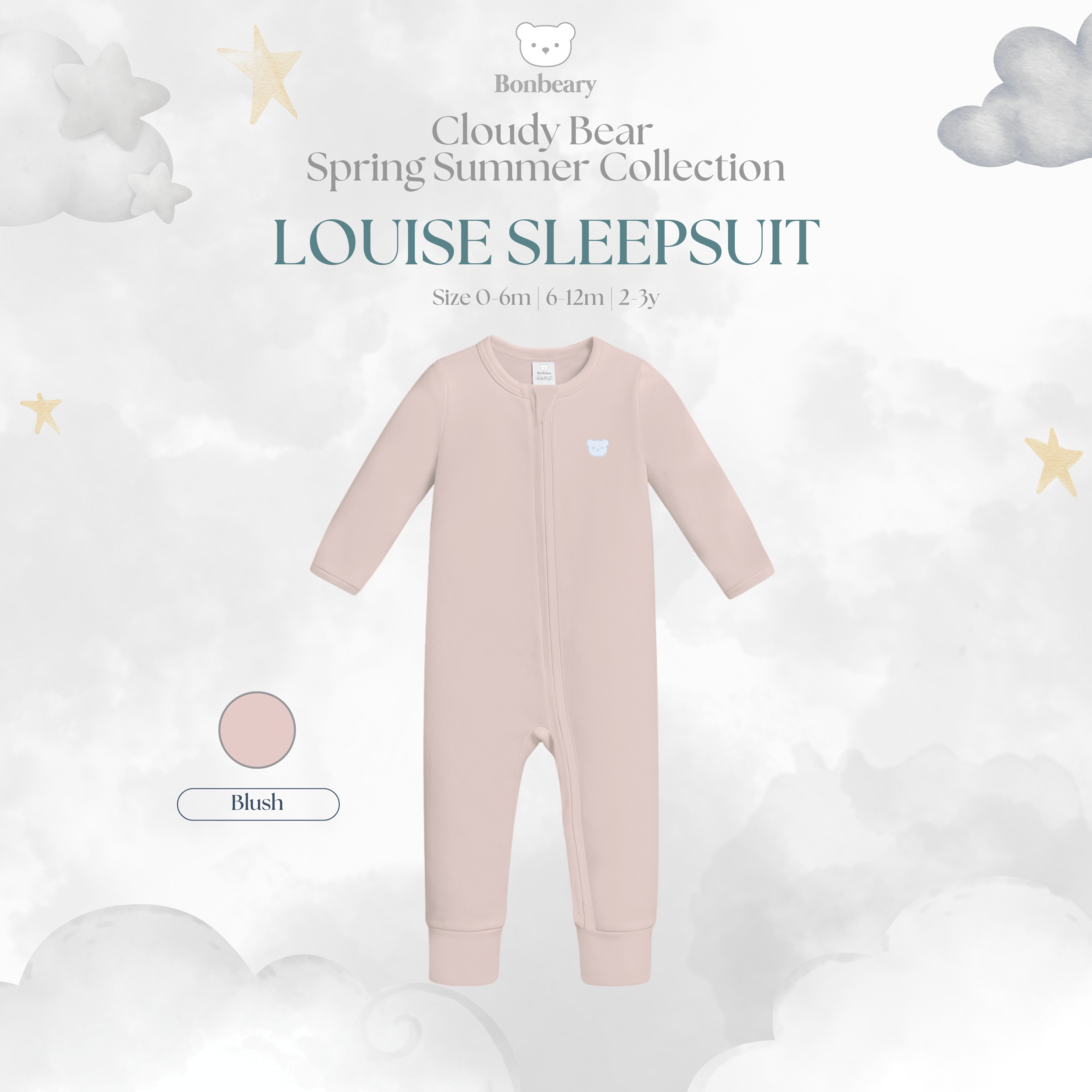 BONBEARY Louise Bamboo Cotton Sleepsuit 0-3y ( Sleepsuit Pajamas/ Baby Sleepwear)