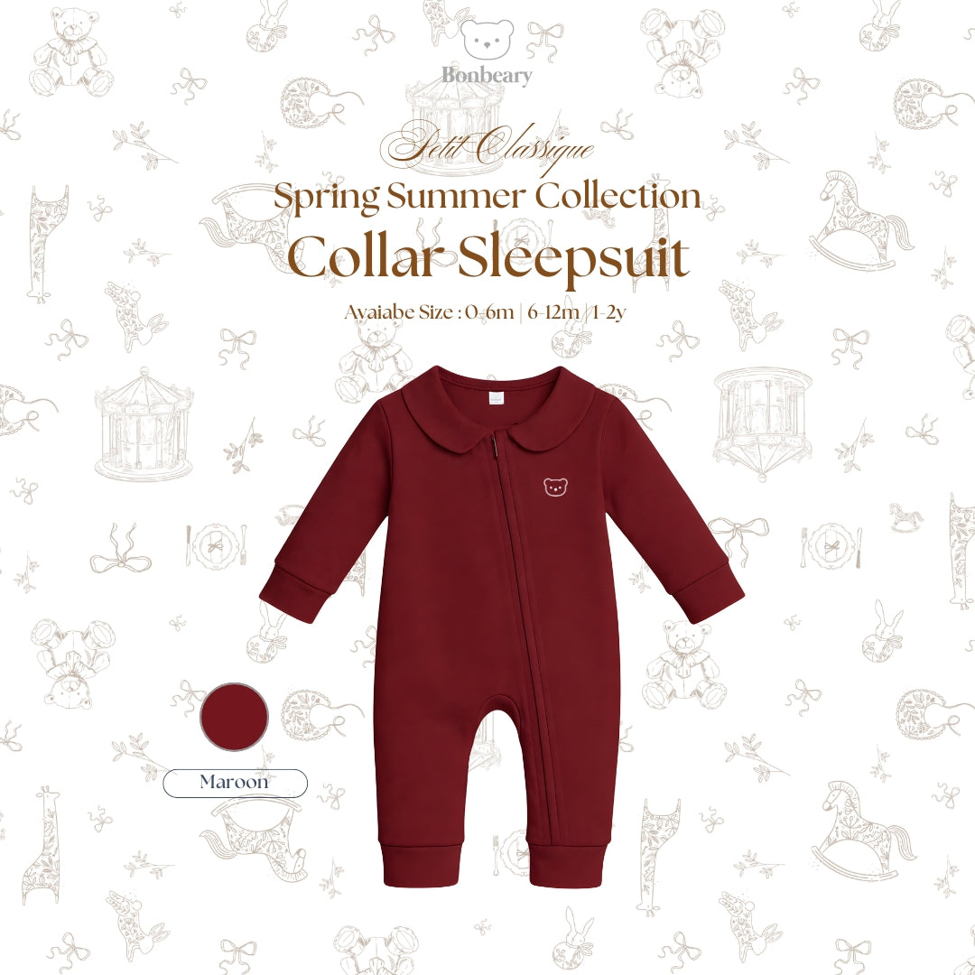 BONBEARY Bamboo Cotton Collar Sleepsuit 0 - 2 years ( Sleepsuit Jumpsuit Pajama/ Baby Sleepwear/ Children's Bamboo Cotton Sleepwear Set 0 - 2 years) - Petit Classic Cora Sleepsuit