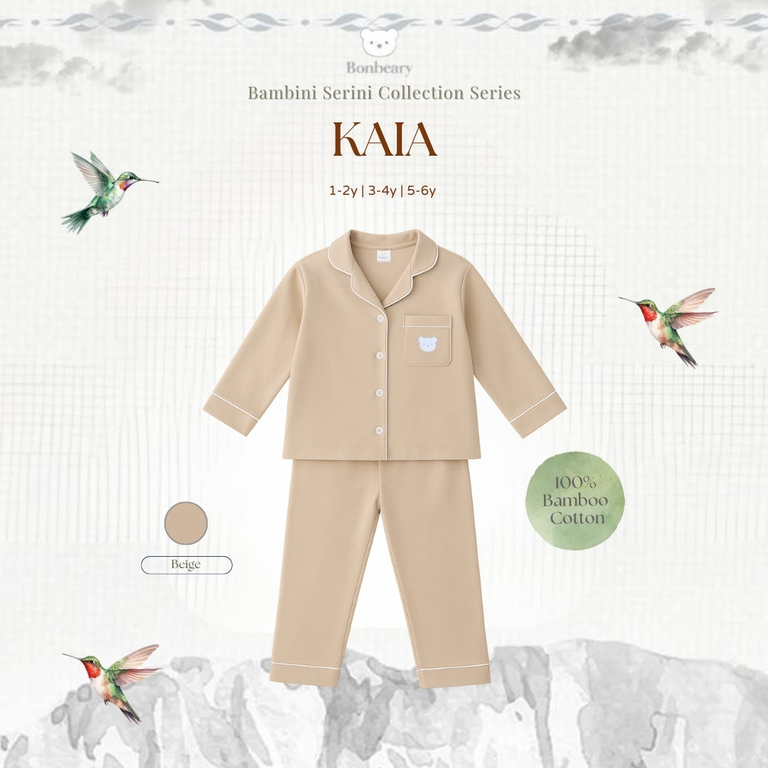 BONBEARY Kaia Bamboo Cotton Long Sleeve Button Pyjamas 1-5 years (Button Pajamas Bamboo Cotton Pajamas/ Baby Kids Sleepwear)