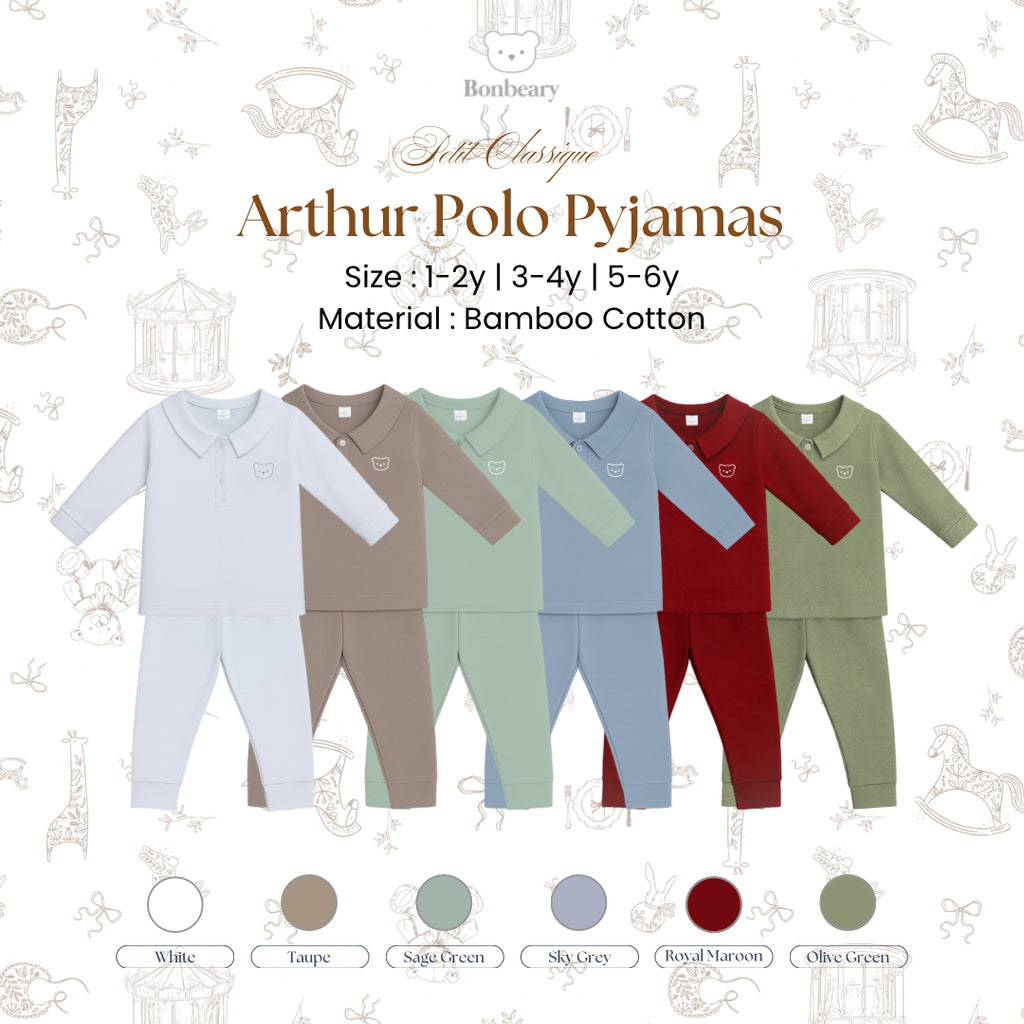 BONBEARY - Bamboo Cotton POLO Pyjamas 1 - 6 years (Bamboo Cotton Pajamas Collar Children'sPOLO Children's Sleepwear/ Children's Sleepwear Set 1 - 6 years) - Petit Classy Arthur Pyjamas