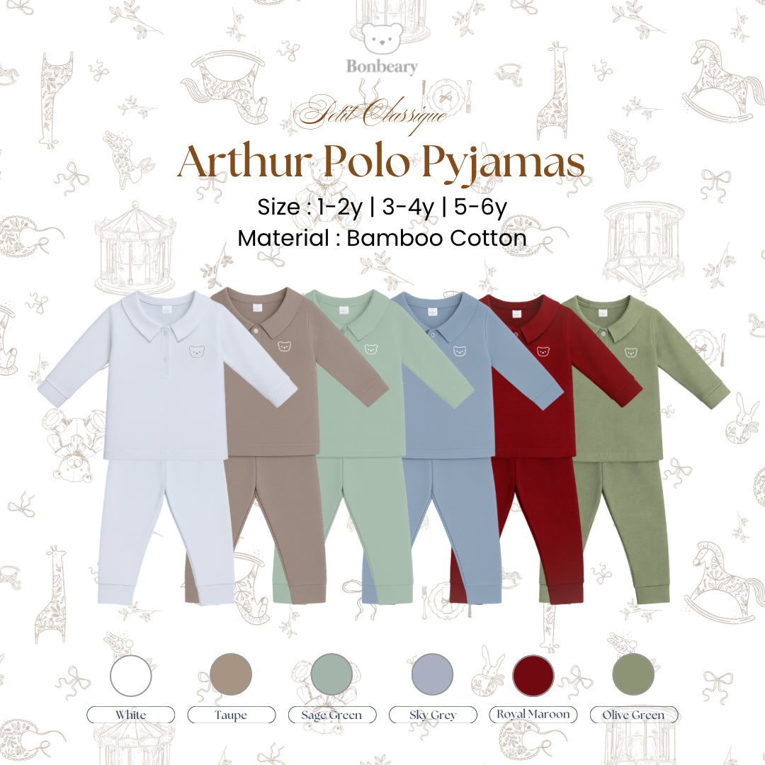 BONBEARY - Bamboo Cotton POLO Pyjamas 1 - 6 years (Bamboo Cotton Pajamas Collar Children'sPOLO Children's Sleepwear/ Children's Sleepwear Set 1 - 6 years) - Petit Classy Arthur Pyjamas