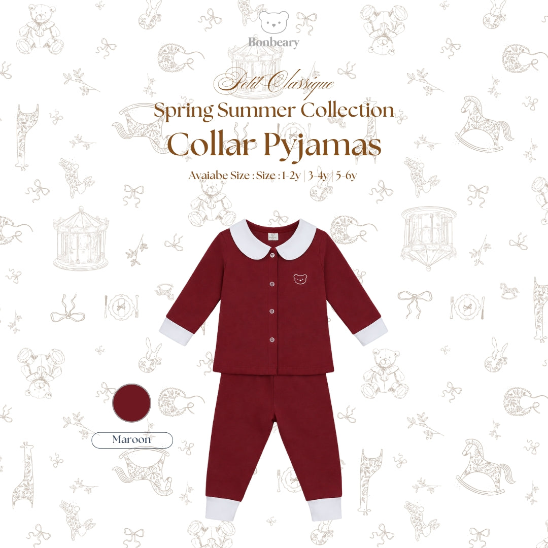 BONBEARY Bamboo Cotton Collar Pyjamas Twotone 1 - 6 years (Bamboo Cotton Children's Collar Pajamas Children's Sleepwear/ Children's Sleepwear Set 1 - 6 years) - Petit Classique Blair Pyjamas Twotone