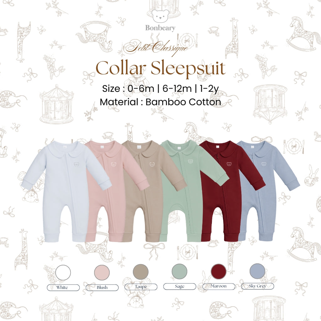 BONBEARY Bamboo Cotton Collar Sleepsuit 0 - 2 years ( Sleepsuit Jumpsuit Pajama/ Baby Sleepwear/ Children's Bamboo Cotton Sleepwear Set 0 - 2 years) - Petit Classic Cora Sleepsuit
