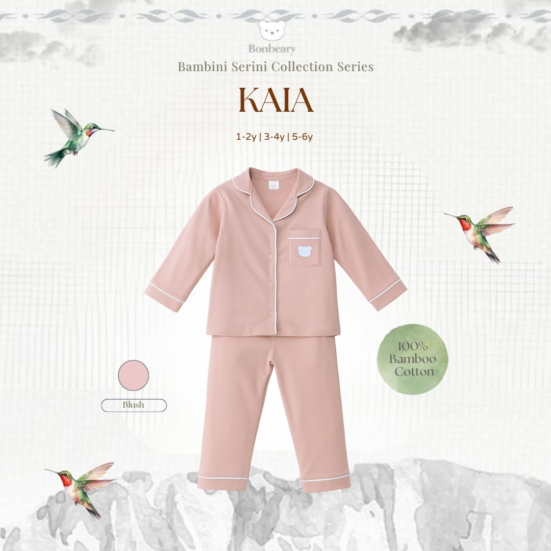 BONBEARY Kaia Bamboo Cotton Long Sleeve Button Pyjamas 1-5 years (Button Pajamas Bamboo Cotton Pajamas/ Baby Kids Sleepwear)