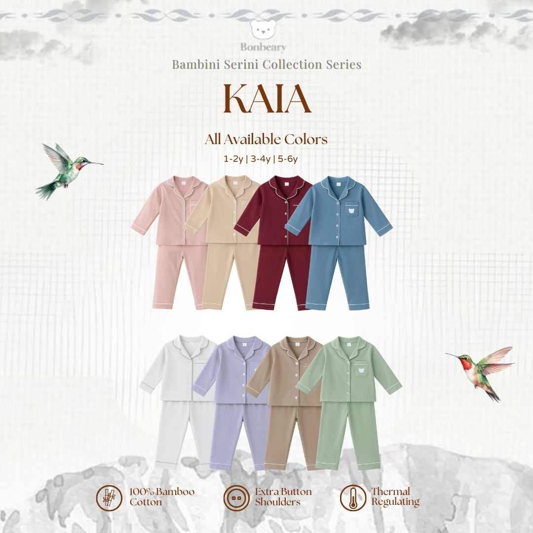 BONBEARY Kaia Bamboo Cotton Long Sleeve Button Pyjamas 1-5 years (Button Pajamas Bamboo Cotton Pajamas/ Baby Kids Sleepwear)