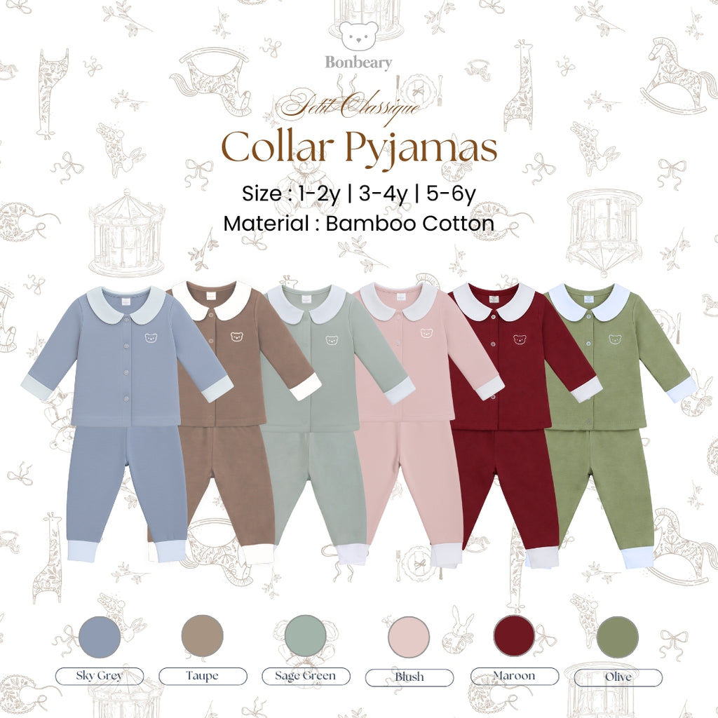 BONBEARY Bamboo Cotton Collar Pyjamas Twotone 1 - 6 years (Bamboo Cotton Children's Collar Pajamas Children's Sleepwear/ Children's Sleepwear Set 1 - 6 years) - Petit Classique Blair Pyjamas Twotone