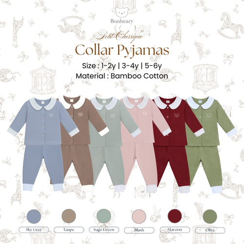 BONBEARY Bamboo Cotton Collar Pyjamas Twotone 1 - 6 years (Bamboo Cotton Children's Collar Pajamas Children's Sleepwear/ Children's Sleepwear Set 1 - 6 years) - Petit Classique Blair Pyjamas Twotone