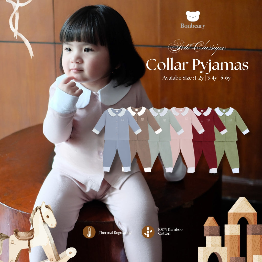 BONBEARY Bamboo Cotton Collar Pyjamas Twotone 1 - 6 years (Bamboo Cotton Children's Collar Pajamas Children's Sleepwear/ Children's Sleepwear Set 1 - 6 years) - Petit Classique Blair Pyjamas Twotone