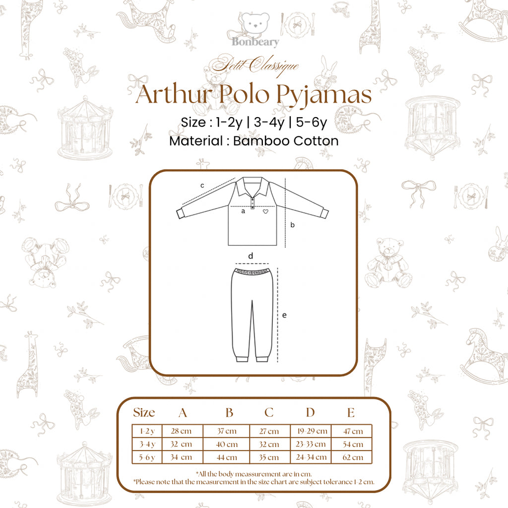 BONBEARY - Bamboo Cotton POLO Pyjamas 1 - 6 years (Bamboo Cotton Pajamas Collar Children'sPOLO Children's Sleepwear/ Children's Sleepwear Set 1 - 6 years) - Petit Classy Arthur Pyjamas