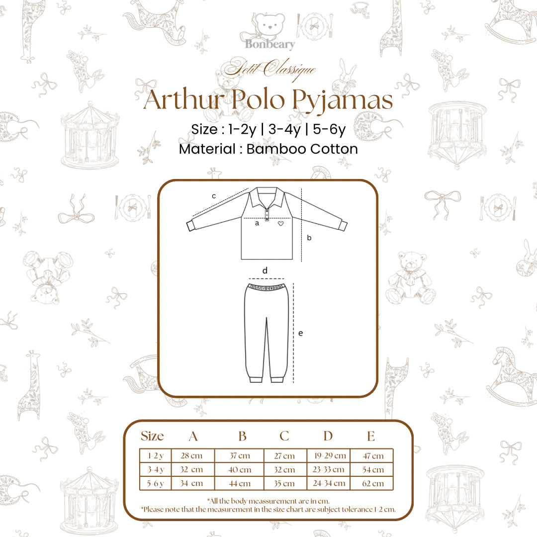 BONBEARY - Bamboo Cotton POLO Pyjamas 1 - 6 years (Bamboo Cotton Pajamas Collar Children'sPOLO Children's Sleepwear/ Children's Sleepwear Set 1 - 6 years) - Petit Classy Arthur Pyjamas