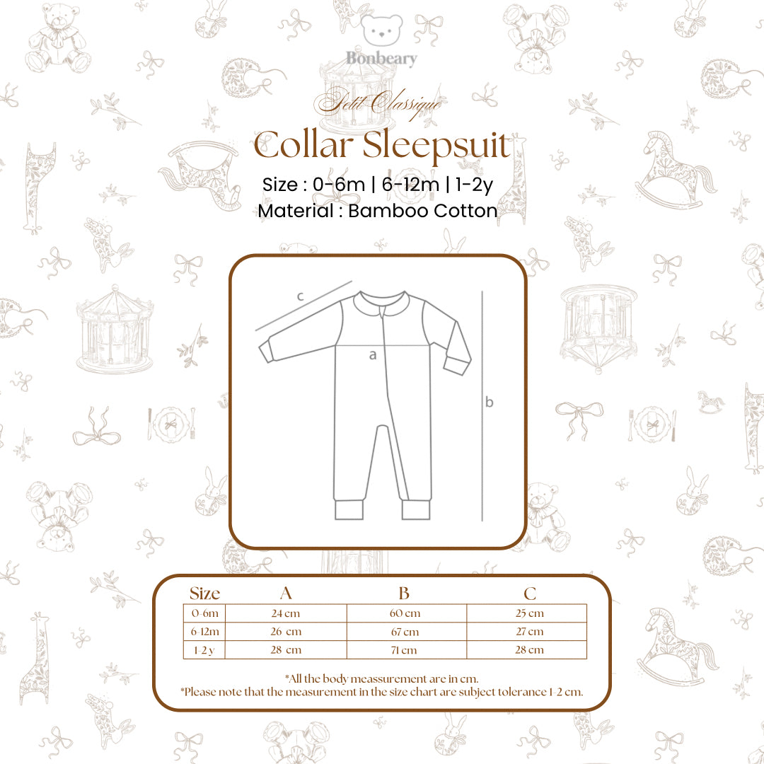 BONBEARY Bamboo Cotton Collar Sleepsuit Twotone 0 - 2 years ( Sleepsuit Jumpsuit Baby Sleepwear/ Children's Bamboo Cotton Sleepwear Set 0 - 2 years) - Petit Classique Cora Sleepsuit Twotone - Petit Classique Cora Sleepsuit Twotone