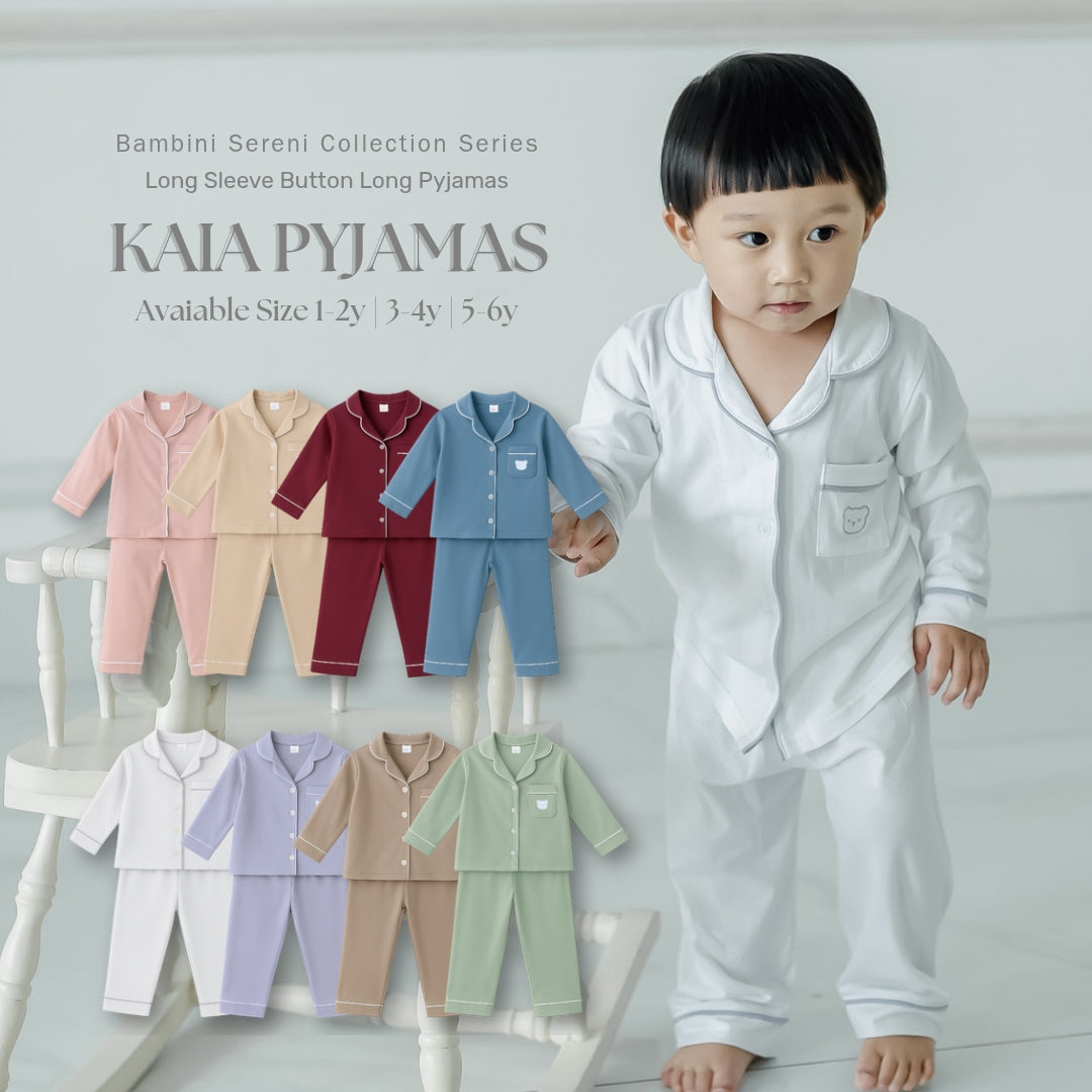 BONBEARY Kaia Bamboo Cotton Long Sleeve Button Pyjamas 1-5 years (Button Pajamas Bamboo Cotton Pajamas/ Baby Kids Sleepwear)